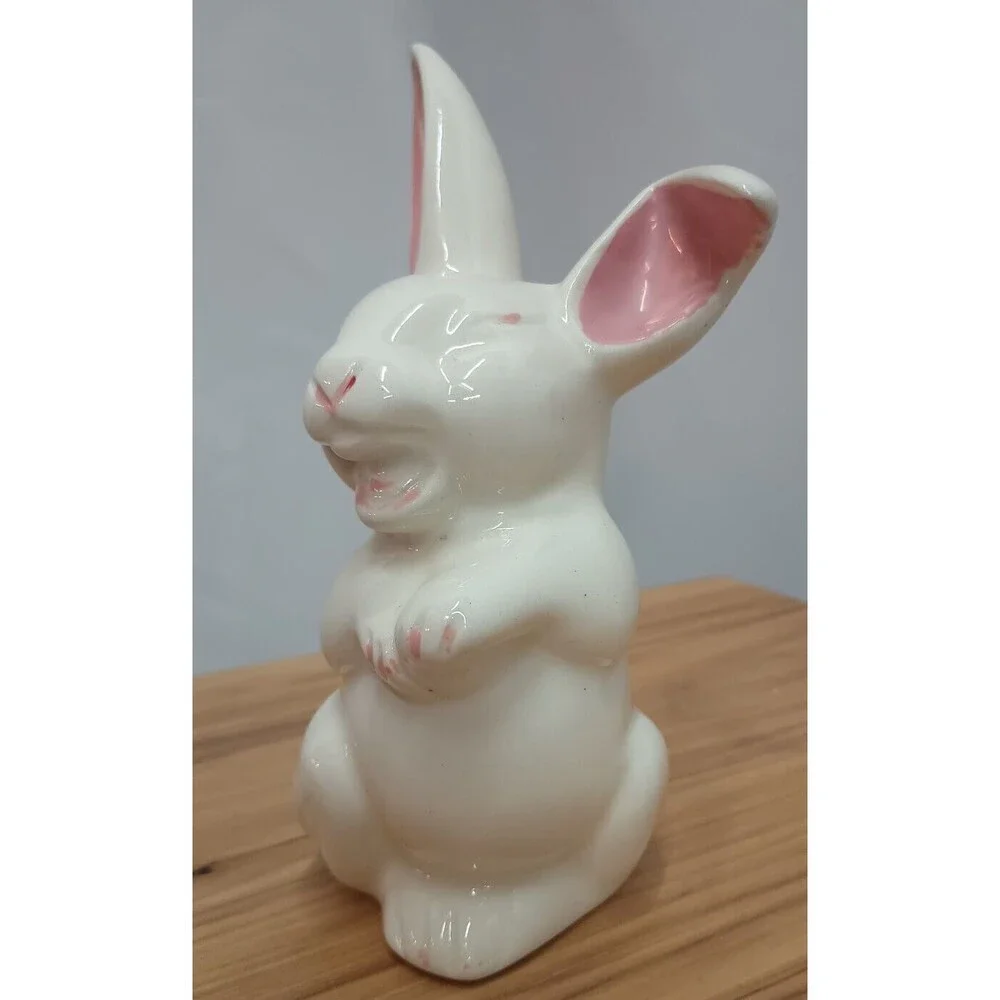 Vintage Laughing Bunny Cotton Ball Dispenser Tail Rabbit